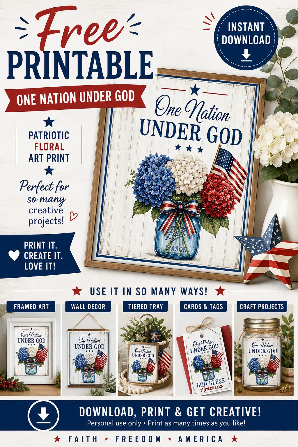 One Nation Under God Graphic Printable Created Haven