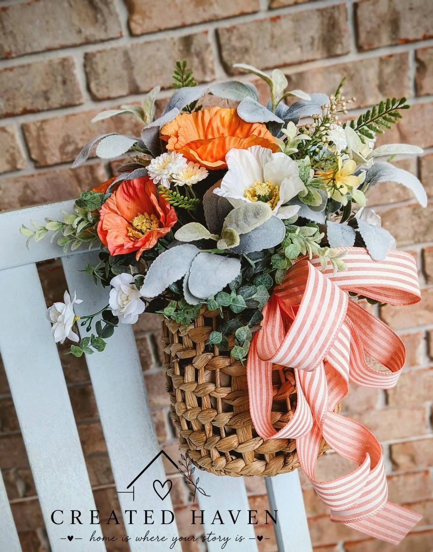 Spring Floral Basket Arrangement – Handmade One of a Kind Décor Created Haven