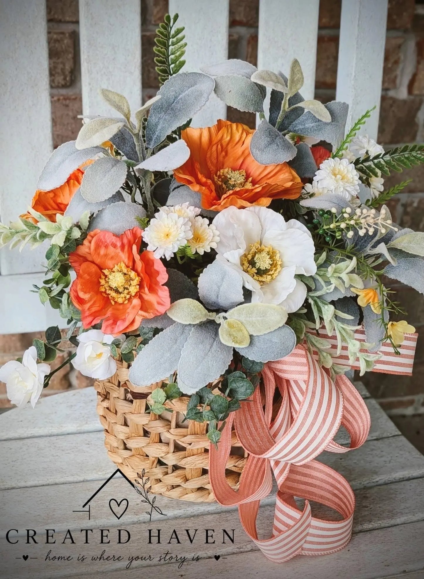 Spring Floral Basket Arrangement – Handmade One of a Kind Décor Created Haven
