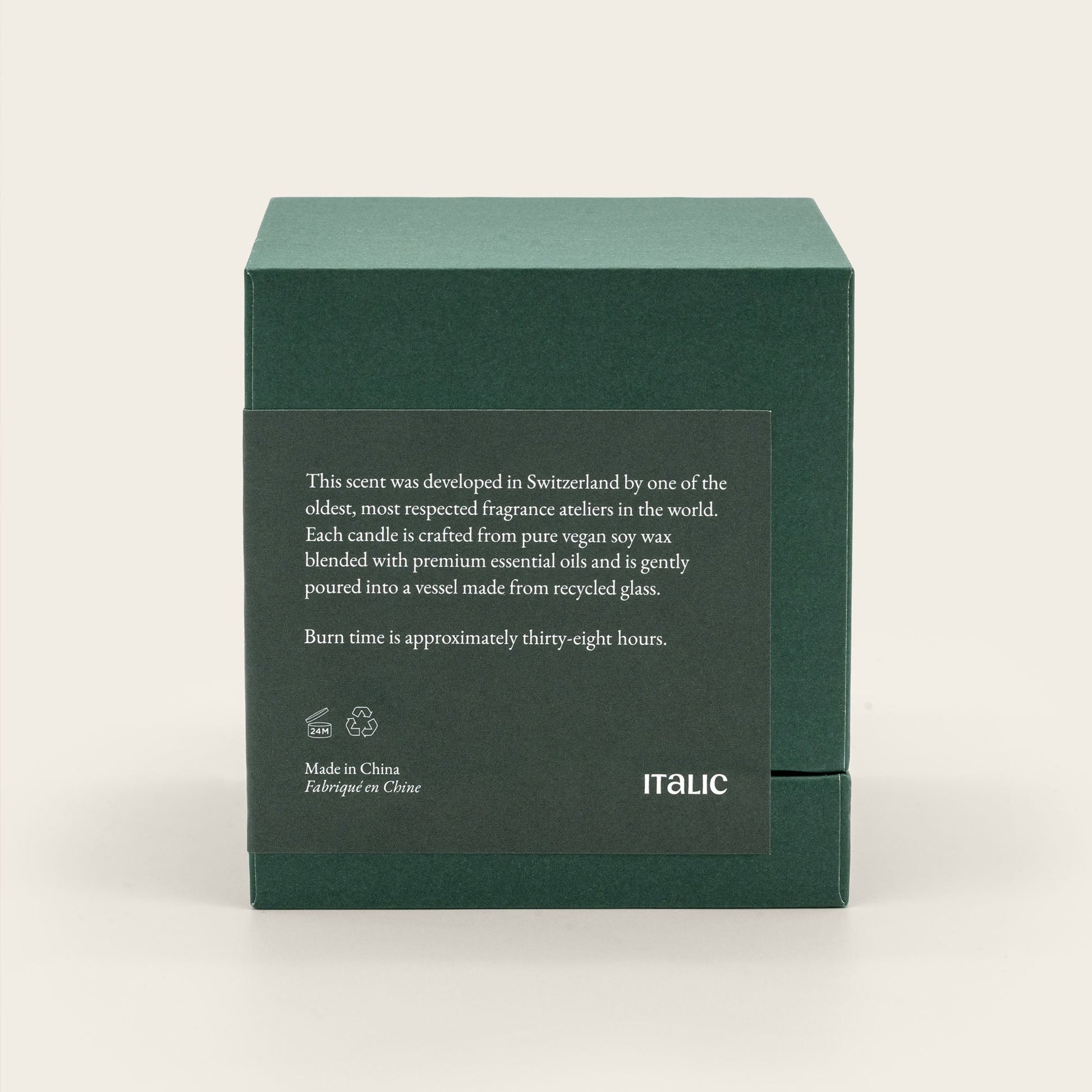 Noir Swiss Scented Glass Candle Italic