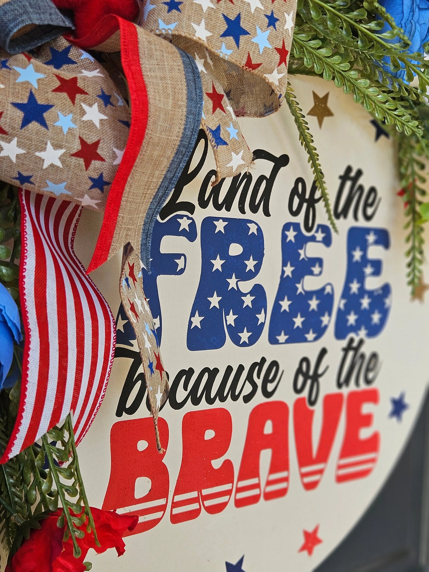 Land of the Free Patriotic Floral Door Hanger Created Haven Studio