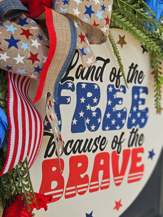 Land of the Free Patriotic Floral Door Hanger Created Haven Studio