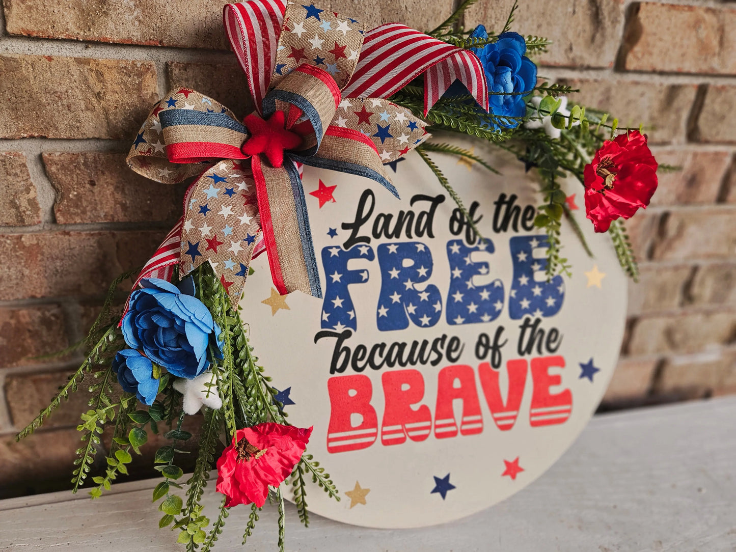 Land of the Free Patriotic Floral Door Hanger Created Haven Studio