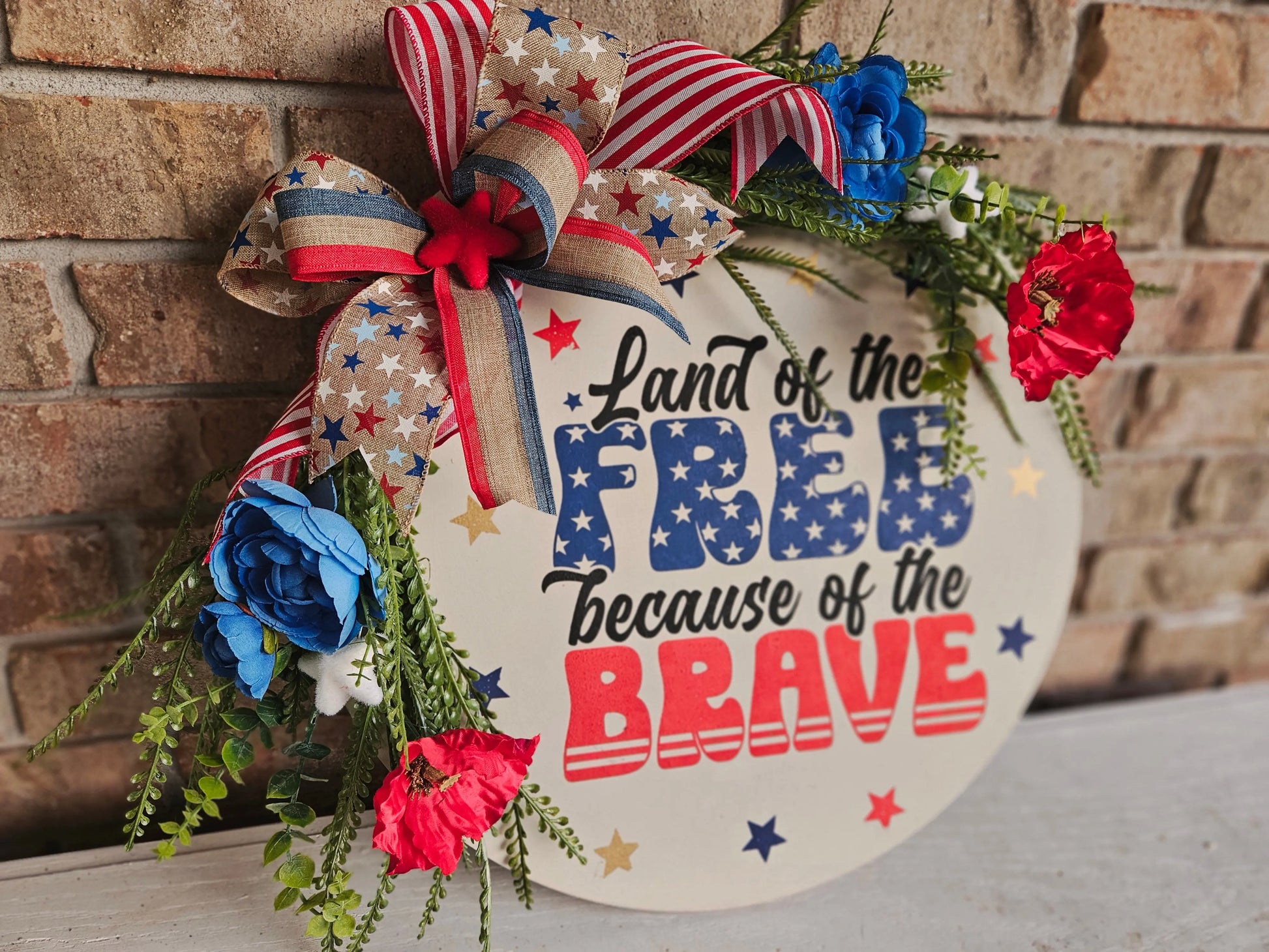 Land of the Free Patriotic Floral Door Hanger Created Haven Studio