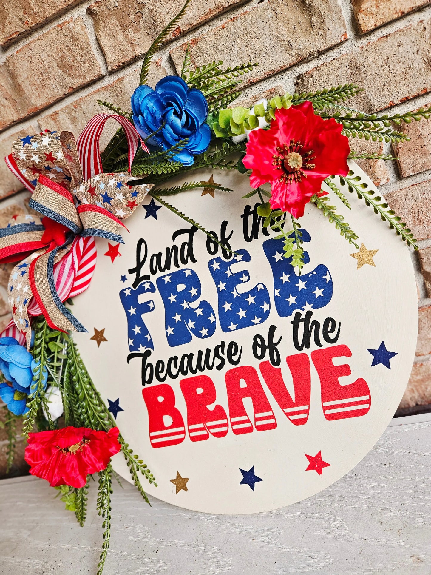 Land of the Free Patriotic Floral Door Hanger Created Haven Studio