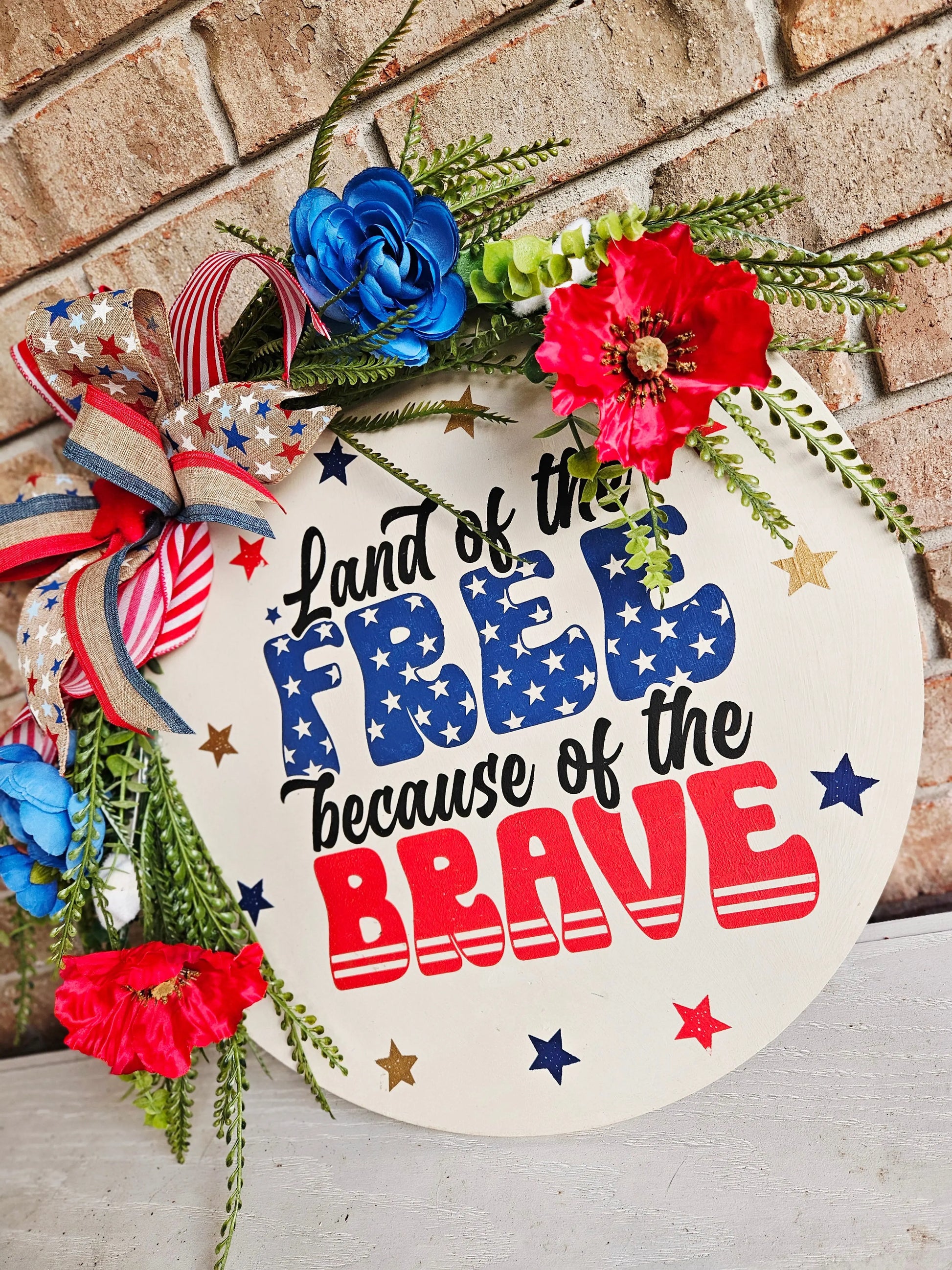 Land of the Free Patriotic Floral Door Hanger Created Haven Studio