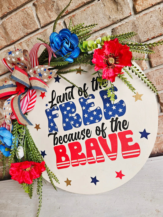 Land of the Free Patriotic Floral Door Hanger Created Haven Studio