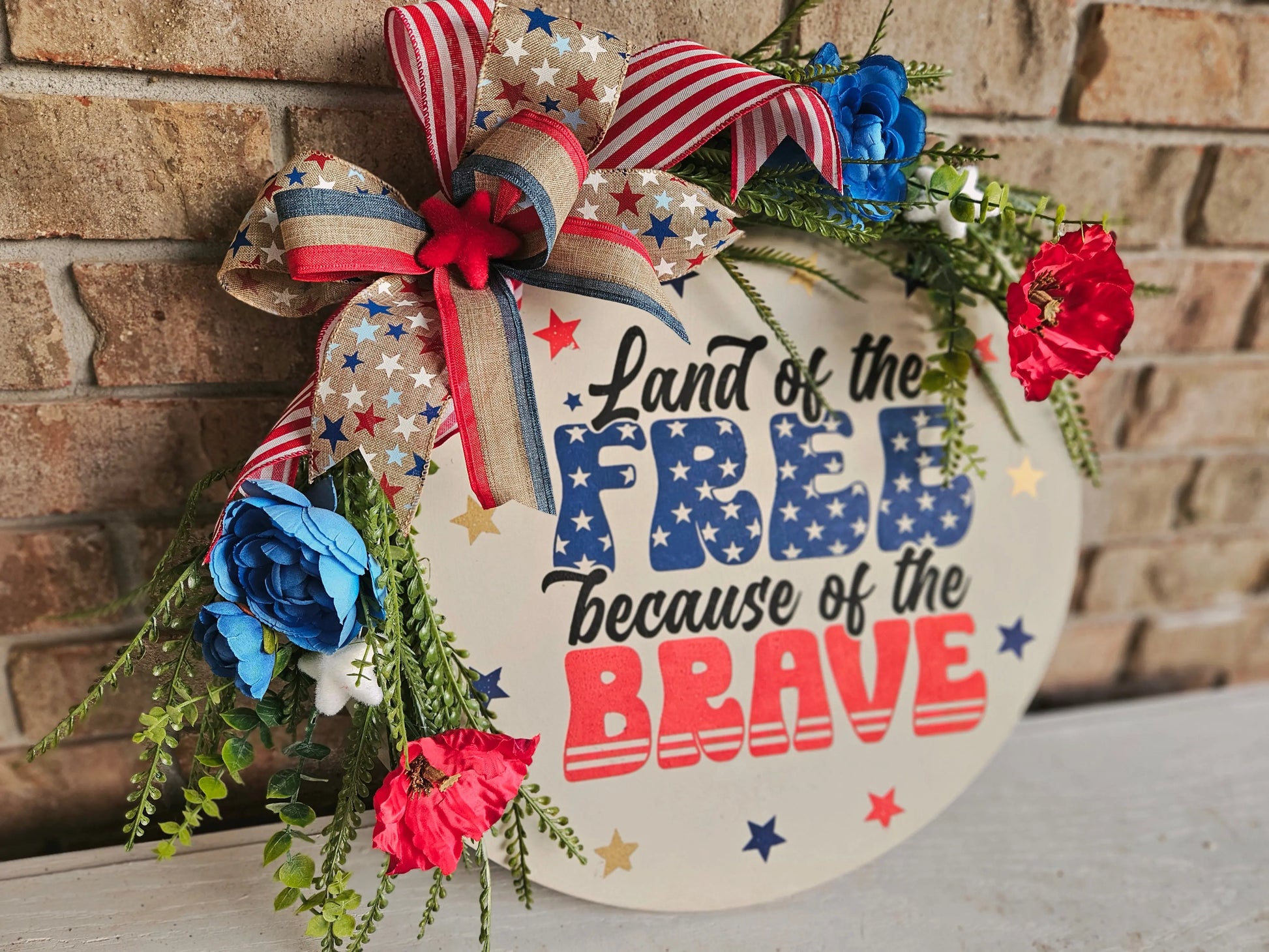 Land of the Free Patriotic Floral Door Hanger Created Haven Studio