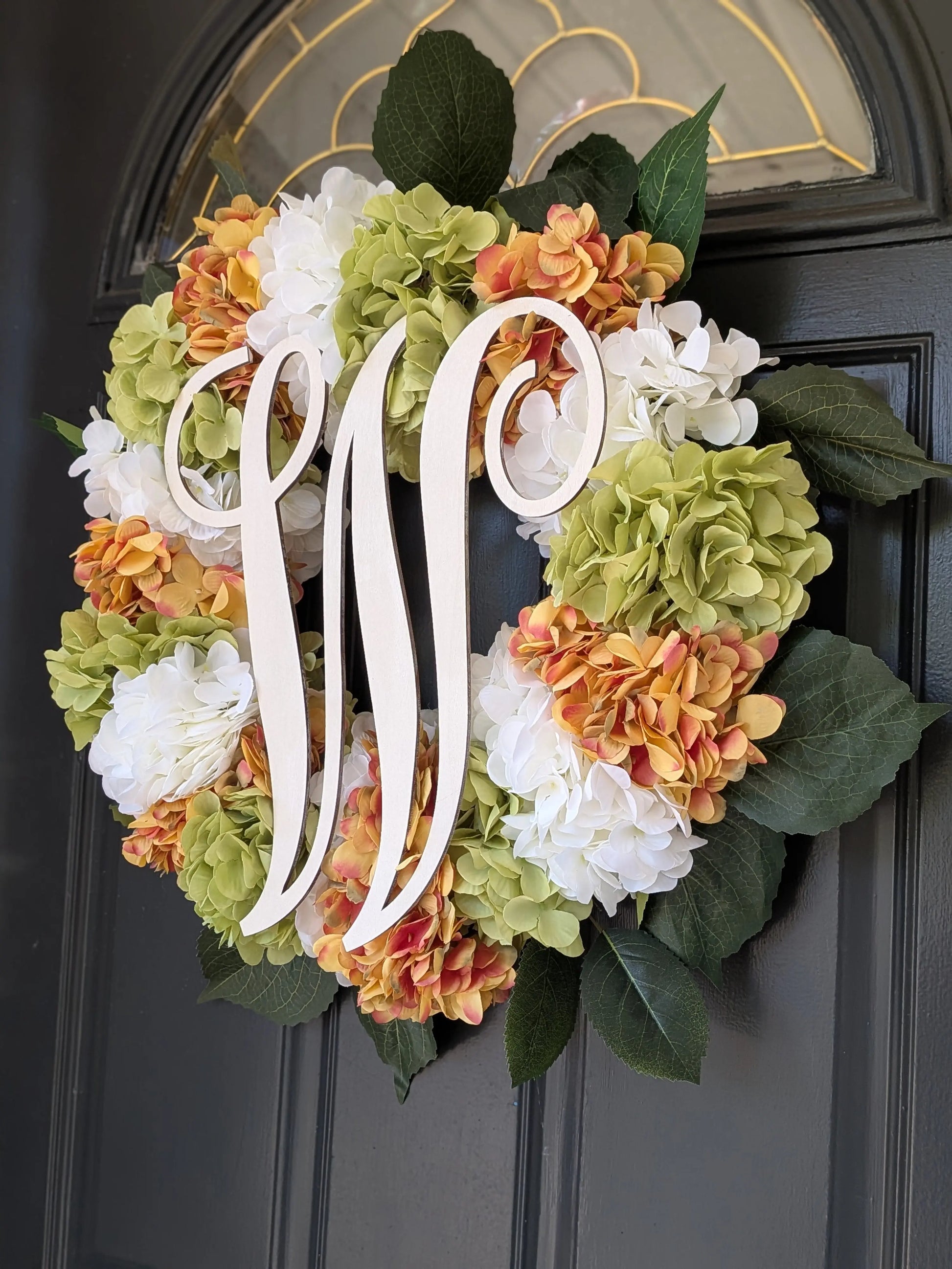 Custom Hydrangea Monogram Wreath | Personalized Front Door Wreath | Handmade Floral Door Hanger Created Haven
