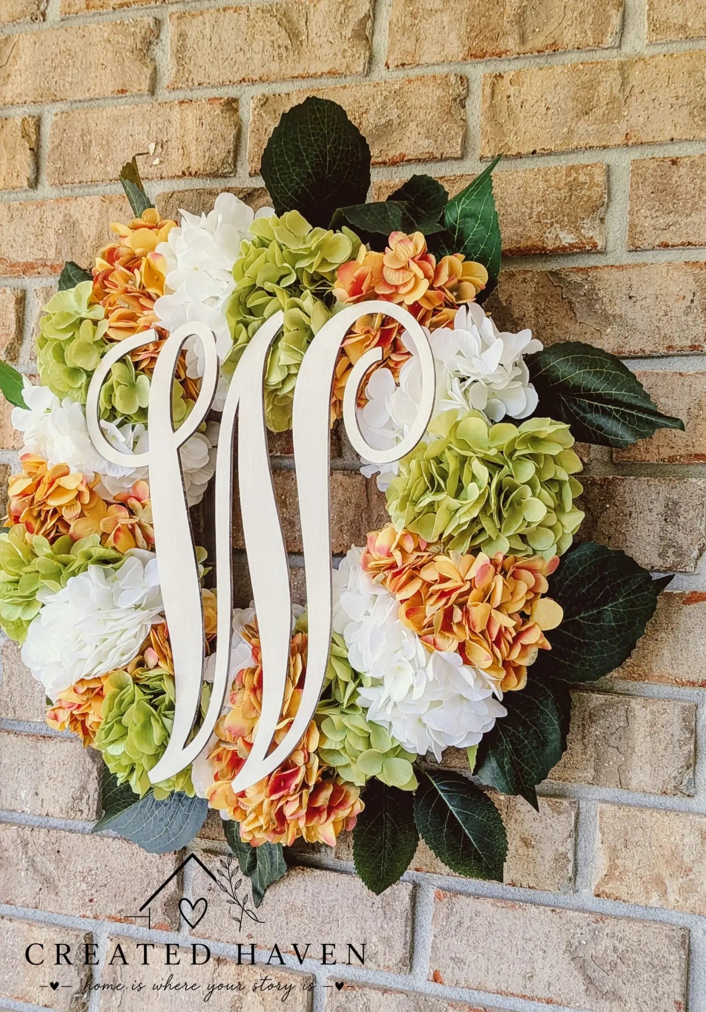 Custom Hydrangea Monogram Wreath | Personalized Front Door Wreath | Handmade Floral Door Hanger Created Haven